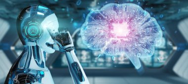 Yapay zeka bir dijital beyin 3d render oluşturma arka plan bulanık robot