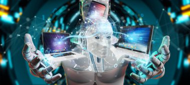 Modern cihazlarla arabirimi sistem 3d render kontrol arka plan bulanık robot