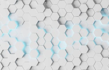 Beyaz ve mavi soyut altıgenler desen 3d render arka plan
