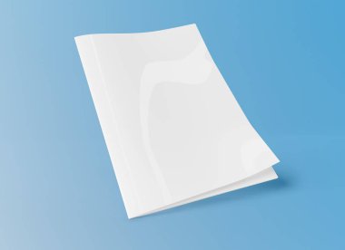İzole beyaz Dergi kapağı mockup üzerinde mavi arka plan 3d render
