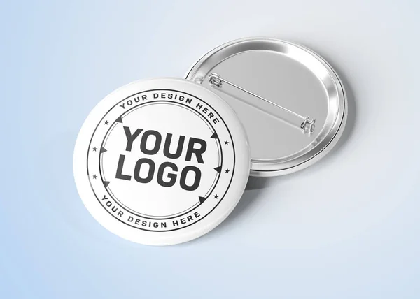 Mockup Badge Blue Grey Background Rendering — Stock Photo, Image