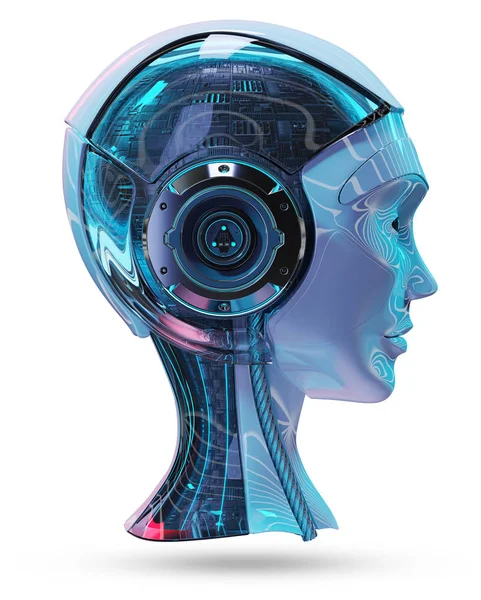 Tête Cyborg Intelligence Artificielle Isolée Sur Fond Blanc Rendu — Photo