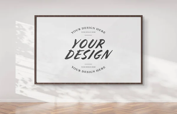 Wooden Frame Hanging White Wall Mockup Rendering — Stock Photo, Image