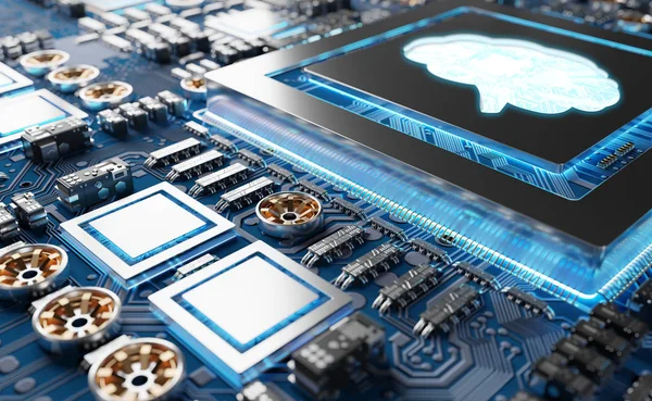 Yapay zeka bir karmaşık ve modern Gpu kartı 3d render