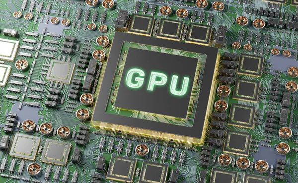 Vue Rapprochée Une Carte Gpu Moderne Avec Circuit Lumières Colorées — Photo