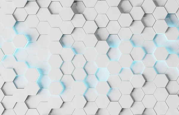 Hexagones Abstractos Blancos Azules Patrón Fondo Renderizado — Foto de Stock