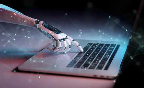 Robotic Cyborg Hand Drukken Van Een Toetsenbord Een Laptop Rendering — Stockfoto