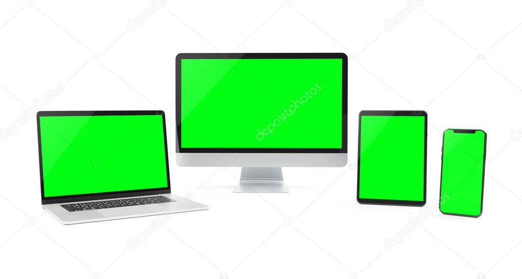 Modern devices isolated on white background 3D rendering