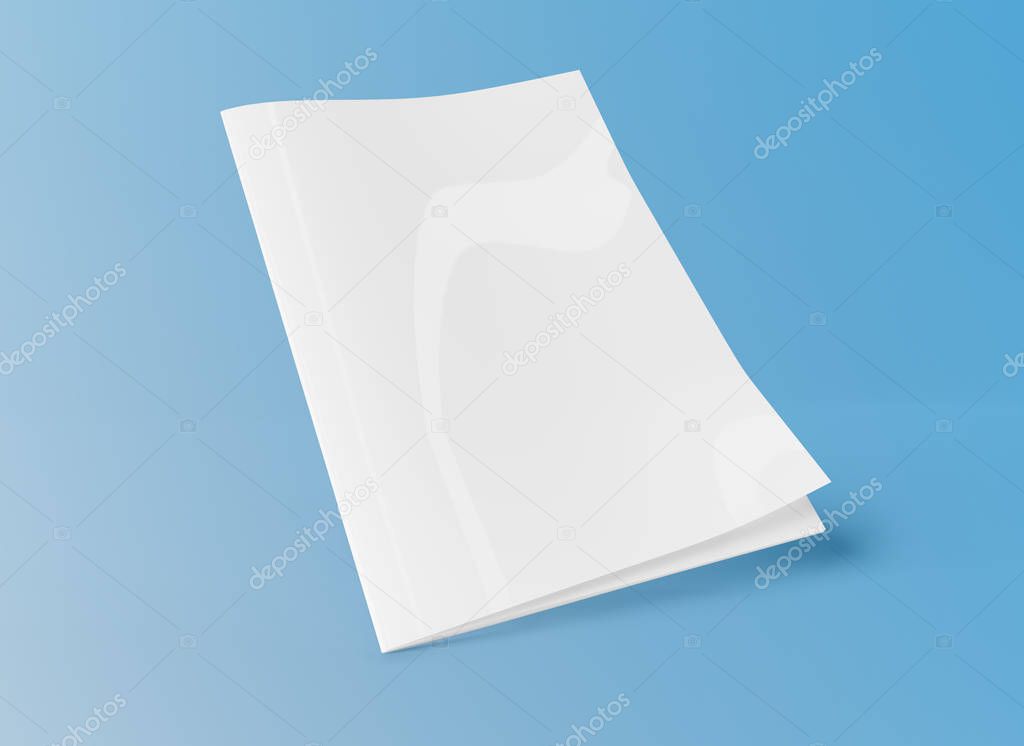 Isolated white magazine cover mockup on blue background 3d rendering