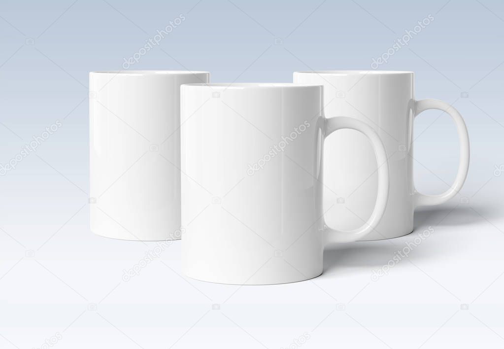 Blank mug mockup isolated on grey background 3D rendering