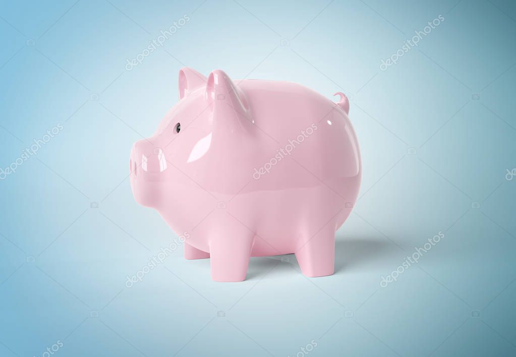 Piggy bank mockup isolated on blue background 3D rendering