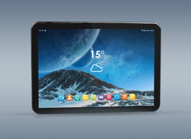Modern tablet mockup gri arka plan üzerinde 3d render izole