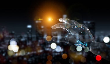 Akıllı robot makine işaret parmağı koyu arka planda 3d render