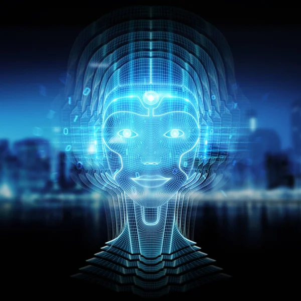 ロボットの女性のサイボーグの頭のコンセプト3Dレンダリングとインテリジェントマシン — ストック写真