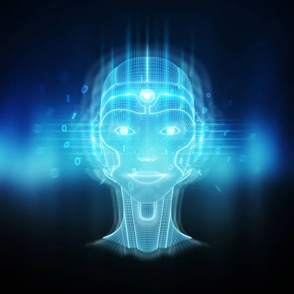 Inteligentna Maszyna Robotyczną Koncepcją Głowy Cyborga Renderowania — Zdjęcie stockowe