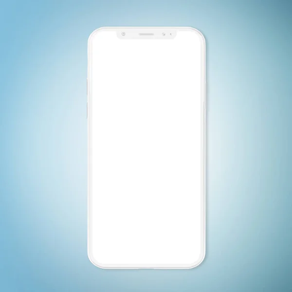 Makieta Biały Nowoczesny Smartfon Białym Tle Niebieskim Tle Renderowania — Zdjęcie stockowe