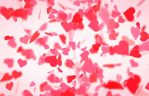 Valentine Day Card Falling Pink Red Hearts — Stock Photo, Image
