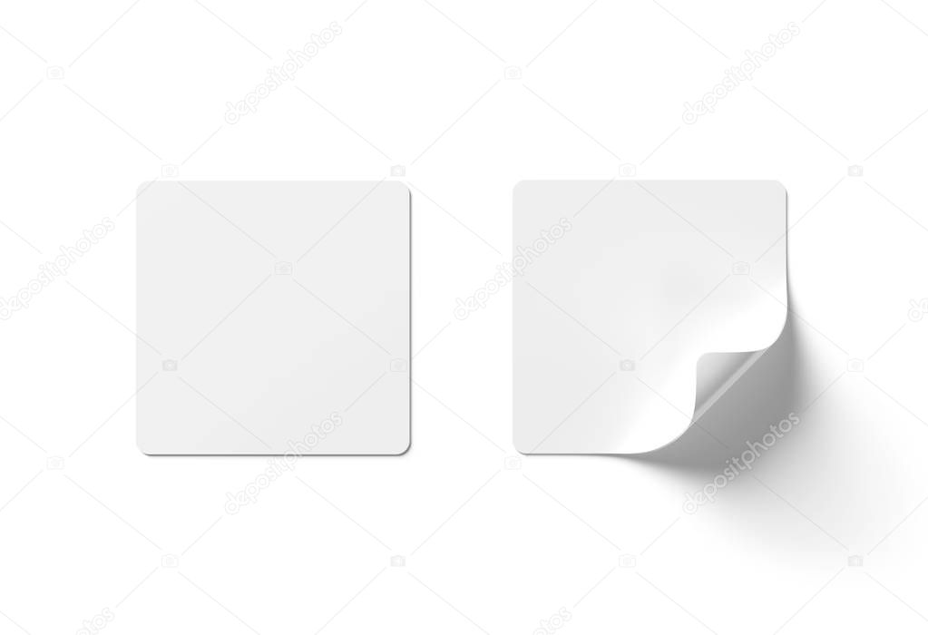Squared sticker mockup isolated on white background 3D rendering