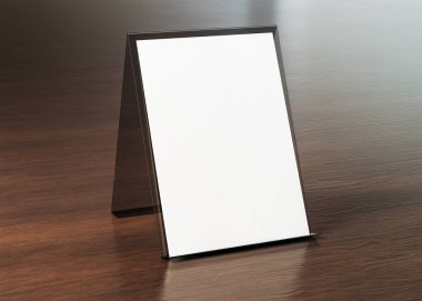 Broşürü ekran stand mockup ahşap doku 3d render
