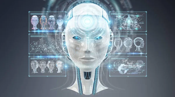 Digital Artificial Intelligence Cyborg Interface Isolated Grey Background Rendering — Stock Photo, Image