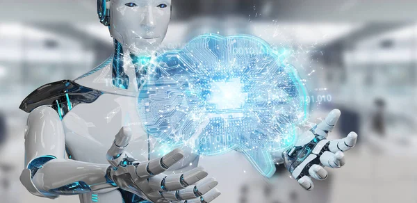 Robot Med Uklar Bakgrunn Som Skaper Kunstig Intelligens Digital Gjengivelse – stockfoto