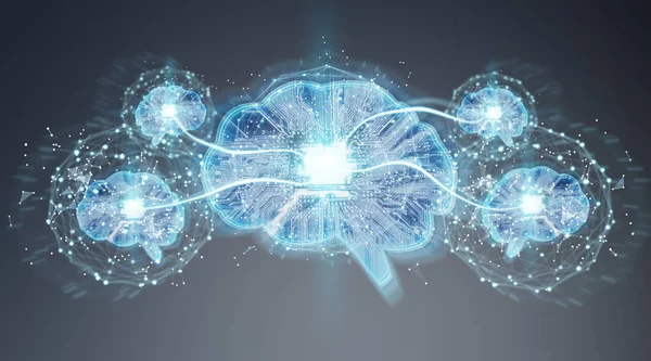 Sztuczna Inteligencja Cyfrowy Mózg Szarym Tle Renderowania — Zdjęcie stockowe