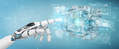 Cyborg tel kafes sanal 3d dijital projeksiyon bir Engine kullanarak arka plan bulanık üzerinde