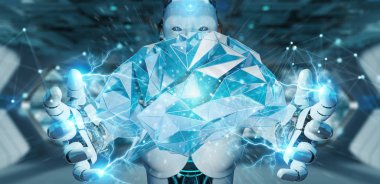 Yapay zeka 3d render oluşturma bulanık arka plan üzerinde beyaz kadın insanımsı