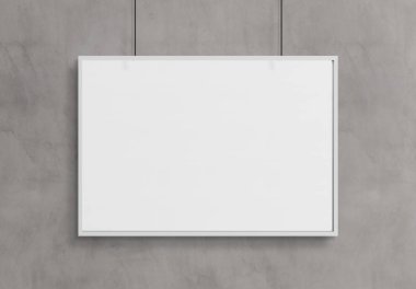 Bir duvar mockup 3d render önünde asılı beyaz bir çerçeve