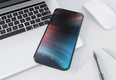 Modern smartphone gümüş laptop 3d render döşeme