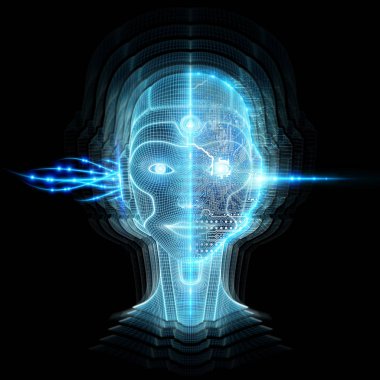 Robotik kadın sayborg kafalı akıllı makine 3 boyutlu görüntüleme