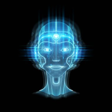 Robot cyborg yapay zeka öğrenme konsepti 3 boyutlu görüntüleme