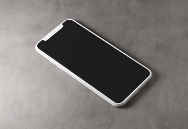 Beyaz modern smartphone mockup beton zemin üzerine 3d render izole