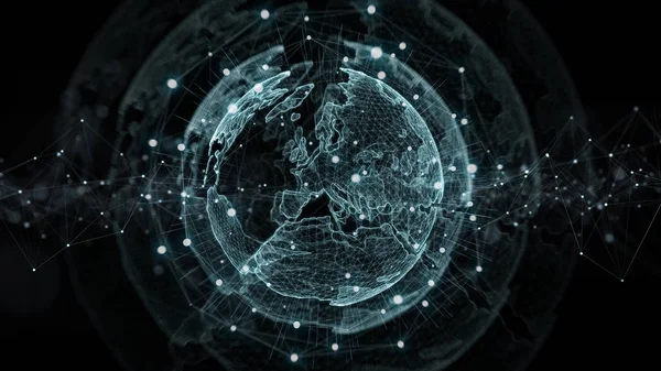 Globales Netzwerk Auf Dem Planeten Erde Blauer Hintergrund Rendering — Stockfoto