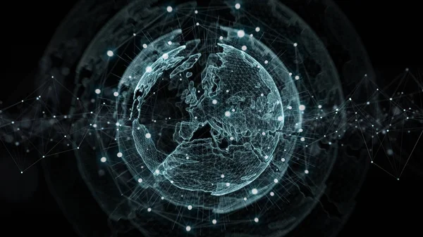 Planet Earth mavi arka plan 3d render küresel ağ