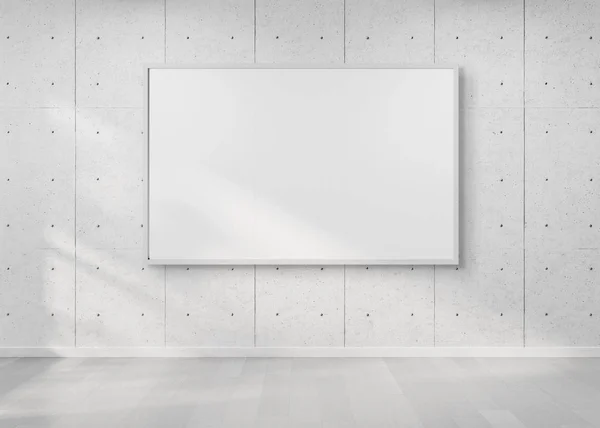 White frame hanging on a white wall mockup 3d rendering