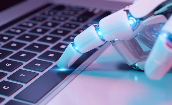 Robotic Cyborg Hand Drukken Van Een Toetsenbord Een Laptop Rendering — Stockfoto