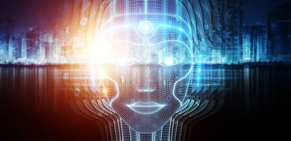 Robotické Žena Cyborg Tvář Představující Umělé Inteligence Koncept Vykreslování — Stock fotografie