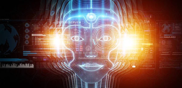 Femme Robotique Visage Cyborg Représentant Concept Intelligence Artificielle Rendu — Photo