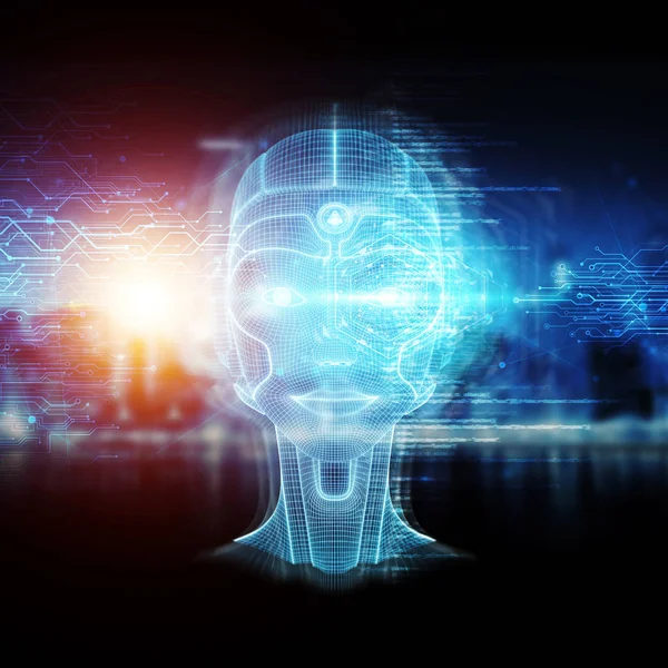 Robot Kyborg Hlava Umělé Inteligence Učení Koncept Vykreslování — Stock fotografie