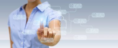 İşkadını üstünde onun veri ince çizgi güvenlik arabirimi ile koruma arka plan bulanık