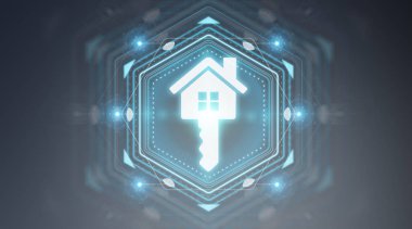 Gri arka plan üzerinde 3d render izole Emlak dijital arabirimi