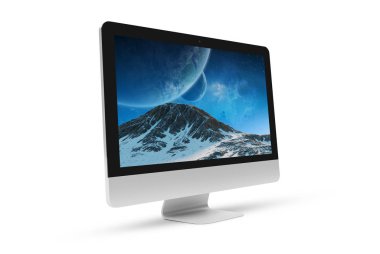 Gölge 3d render ile izole modern bilgisayar yan görünüm