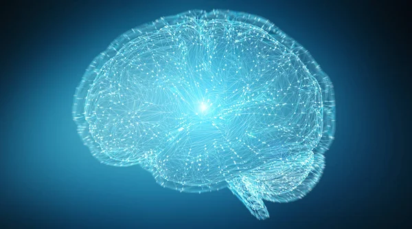 Proiezione Digitale Cervello Umano Sfondo Blu Rendering — Foto Stock