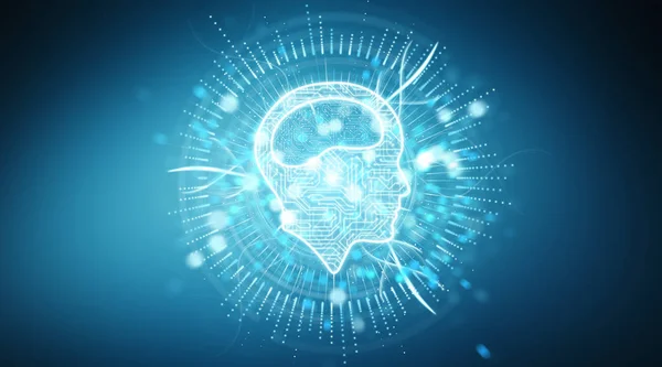 Hologramm Der Digitalen Künstlichen Intelligenz Auf Blauem Hintergrund Rendering — Stockfoto