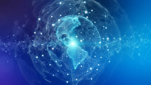 Globales Netzwerk Auf Dem Planeten Erde Blauer Hintergrund Rendering — Stockfoto