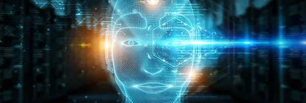 Лицо Робота Киборга Представляющее Концепцию Искусственного Интеллекта Рендеринг — стоковое фото