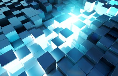 Parlak siyah ve mavi kareler arka plan deseni 3d render soyut