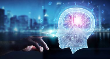 Yapay zeka 3d render oluşturma bulanık arka plan üzerinde işadamı