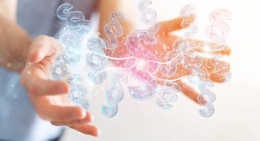 İşadamı 3d işleme dijital paragraf hukuk simgesini kullanarak arka plan bulanık üzerinde